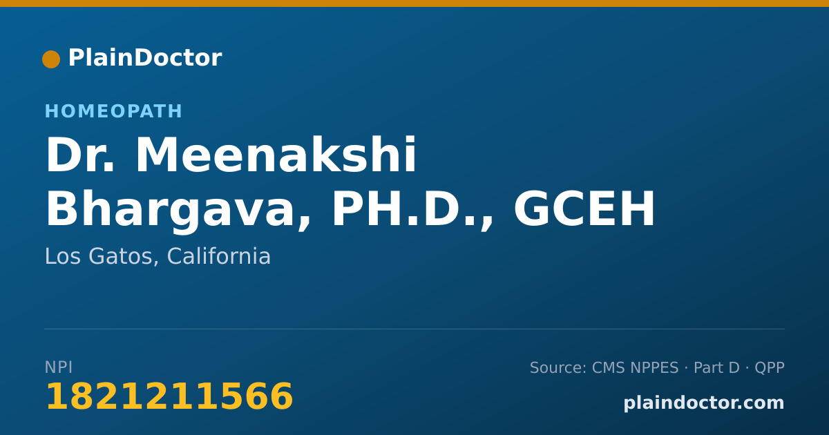 Shareable card for Meenakshi Bhargava, PH.D., GCEH - Homeopath, Los Gatos, CA