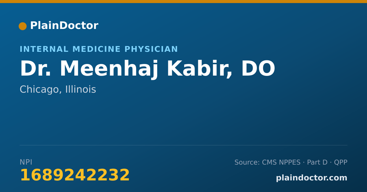 Shareable card for Meenhaj Kabir, DO - Internal Medicine Physician, Chicago, IL