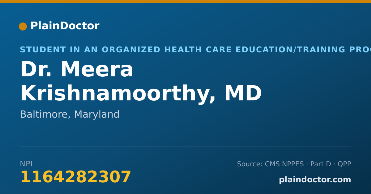 Shareable card for Meera Krishnamoorthy, MD - Student in an Organized Health Care Education/Training Program, Baltimore, MD