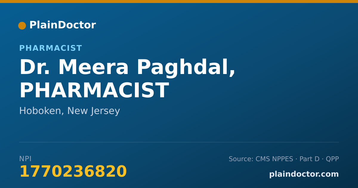 Shareable card for Meera Paghdal, PHARMACIST - Pharmacist, Hoboken, NJ