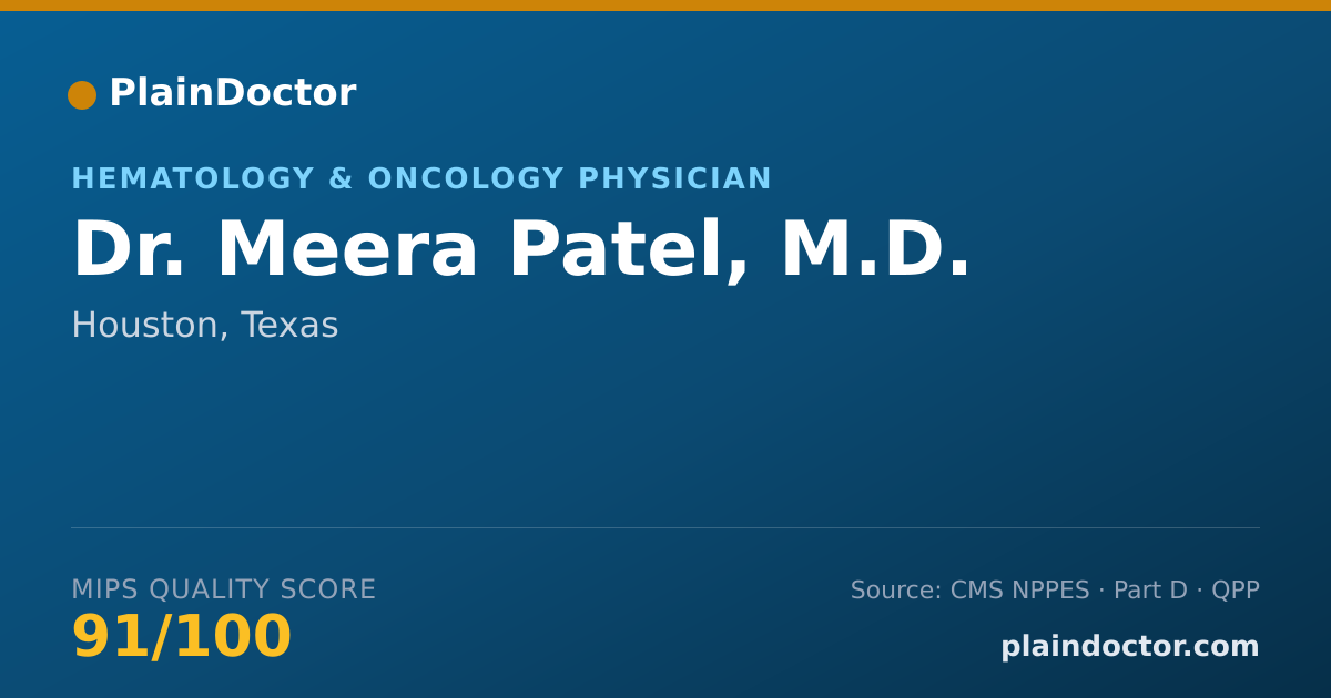 Shareable card for Meera Patel, M.D. - Hematology & Oncology Physician, Houston, TX