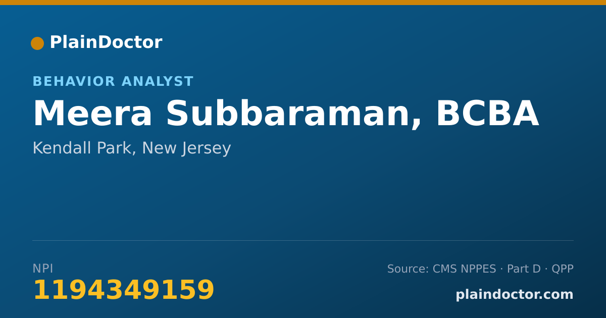 Shareable card for Meera Subbaraman, BCBA - Behavior Analyst, Kendall Park, NJ