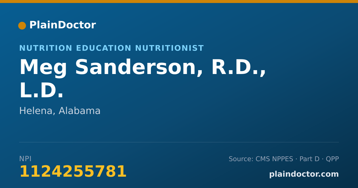 Shareable card for Meg Sanderson, R.D., L.D. - Nutrition Education Nutritionist, Helena, AL