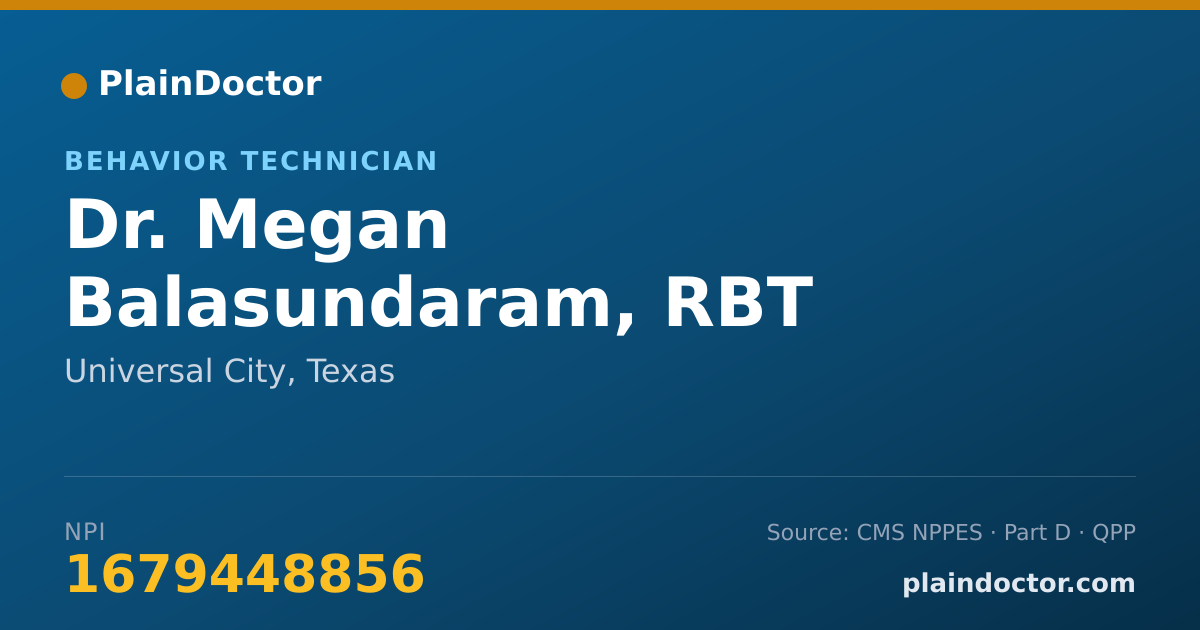 Shareable card for Megan Balasundaram, RBT - Behavior Technician, Universal City, TX