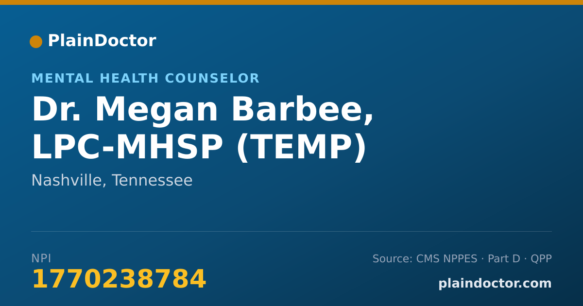 Shareable card for Megan Barbee, LPC-MHSP (TEMP) - Mental Health Counselor, Nashville, TN