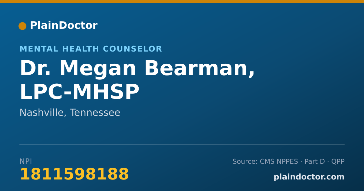 Shareable card for Megan Bearman, LPC-MHSP - Mental Health Counselor, Nashville, TN