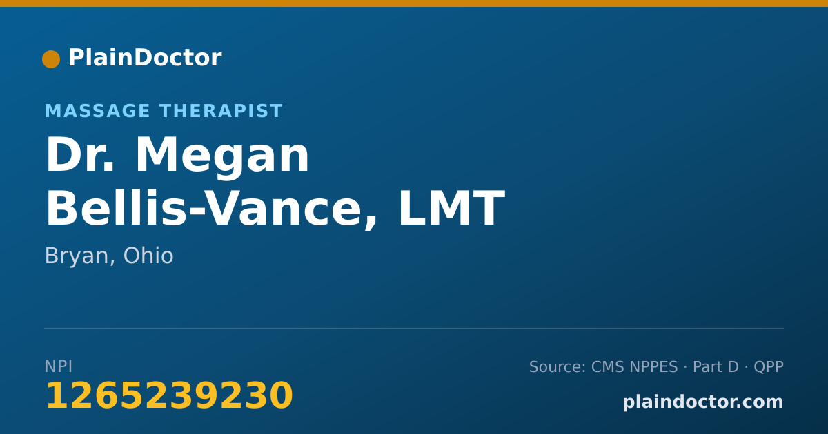 Shareable card for Megan Bellis-Vance, LMT - Massage Therapist, Bryan, OH