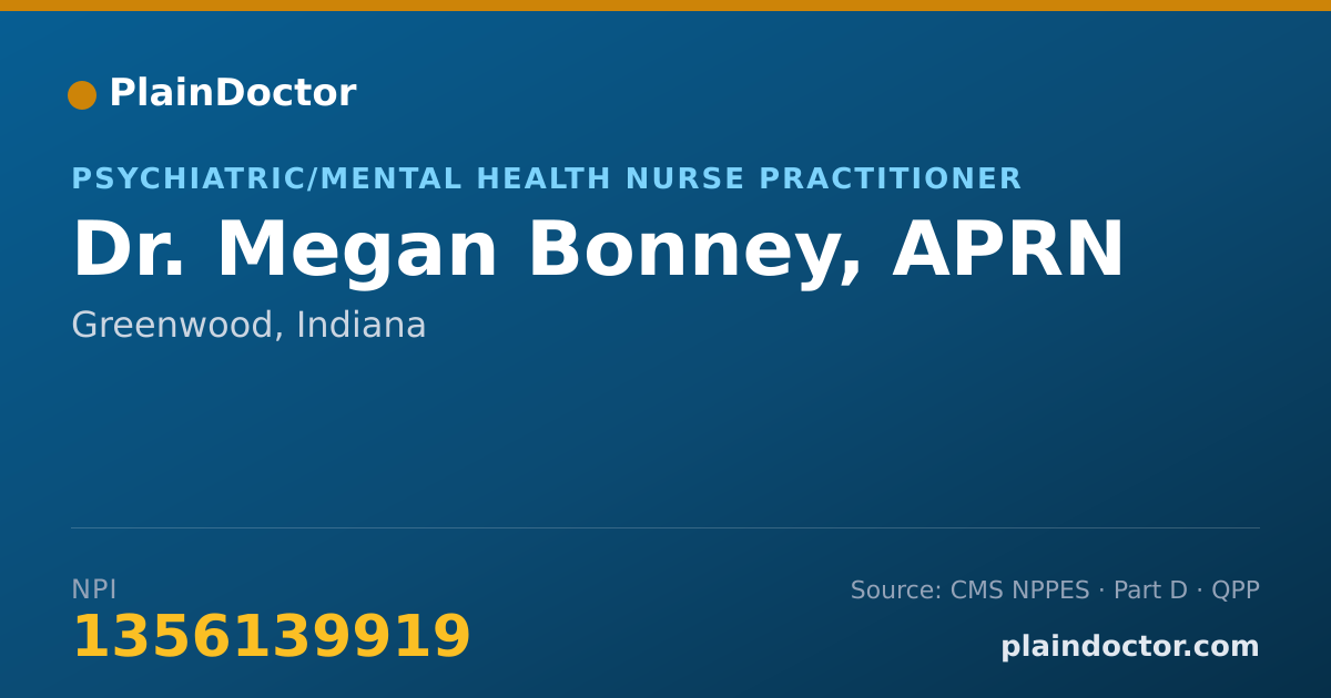 Shareable card for Megan Bonney, APRN - Psychiatric/Mental Health Nurse Practitioner, Greenwood, IN