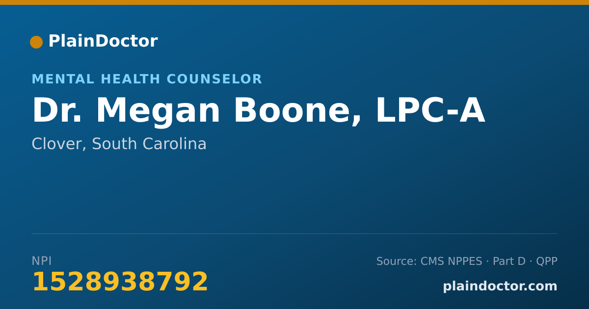 Shareable card for Megan Boone, LPC-A - Mental Health Counselor, Clover, SC