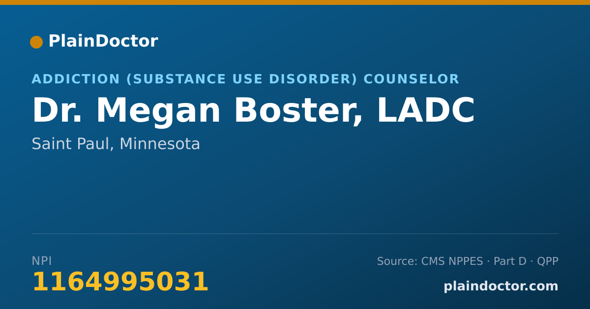Shareable card for Megan Boster, LADC - Addiction (Substance Use Disorder) Counselor, Saint Paul, MN