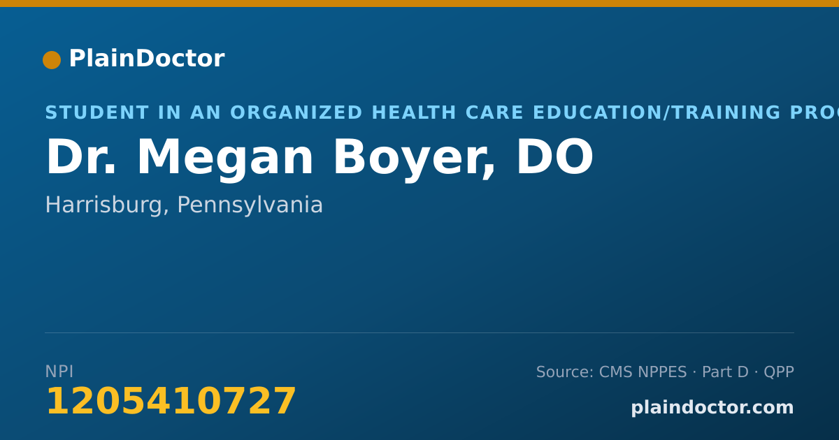 Shareable card for Megan Boyer, DO - Student in an Organized Health Care Education/Training Program, Harrisburg, PA