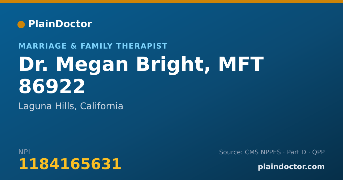 Shareable card for Megan Bright, MFT 86922 - Marriage & Family Therapist, Laguna Hills, CA