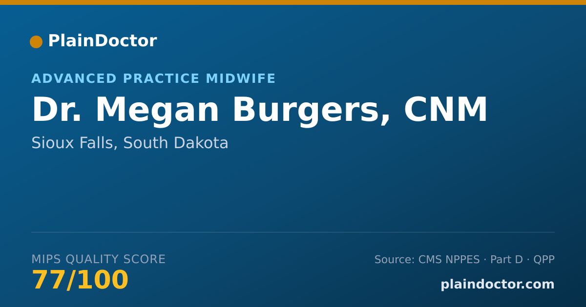 Shareable card for Megan Burgers, CNM - Advanced Practice Midwife, Sioux Falls, SD