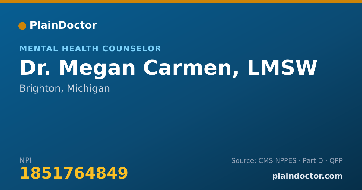 Shareable card for Megan Carmen, LMSW - Mental Health Counselor, Brighton, MI