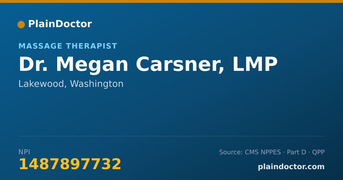 Shareable card for Megan Carsner, LMP - Massage Therapist, Lakewood, WA