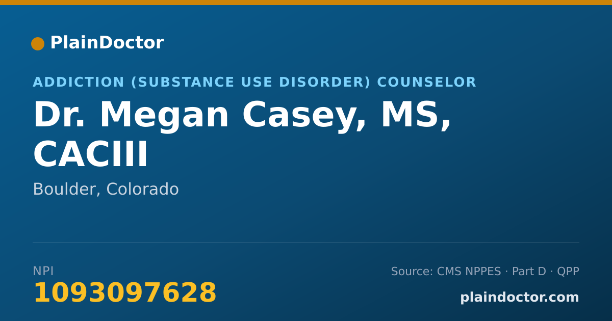 Shareable card for Megan Casey, MS, CACIII - Addiction (Substance Use Disorder) Counselor, Boulder, CO