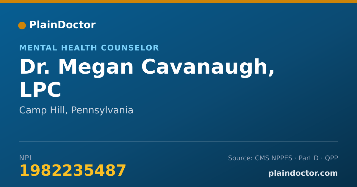 Shareable card for Megan Cavanaugh, LPC - Mental Health Counselor, Camp Hill, PA
