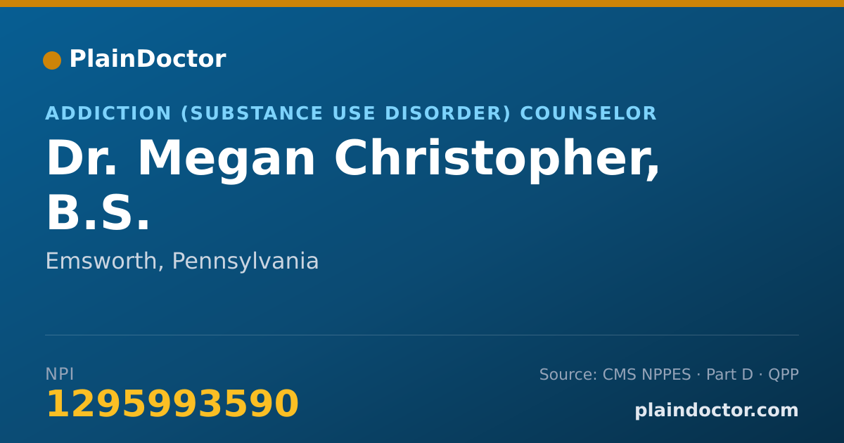Shareable card for Megan Christopher, B.S. - Addiction (Substance Use Disorder) Counselor, Emsworth, PA