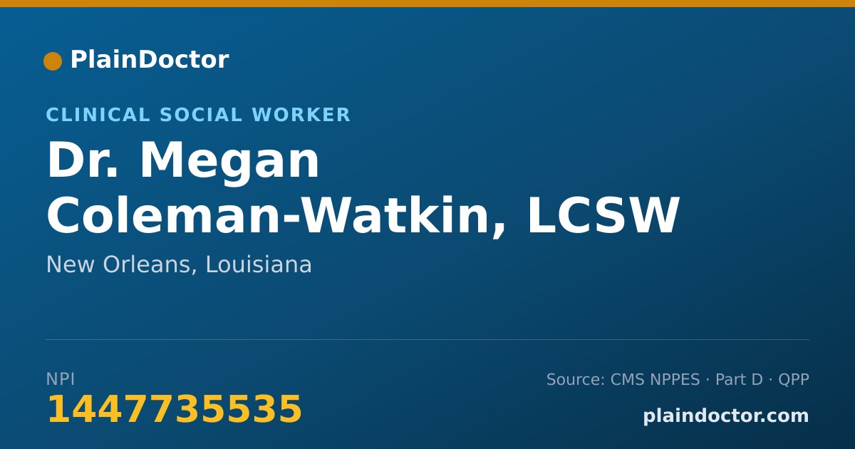Shareable card for Megan Coleman-Watkin, LCSW - Clinical Social Worker, New Orleans, LA