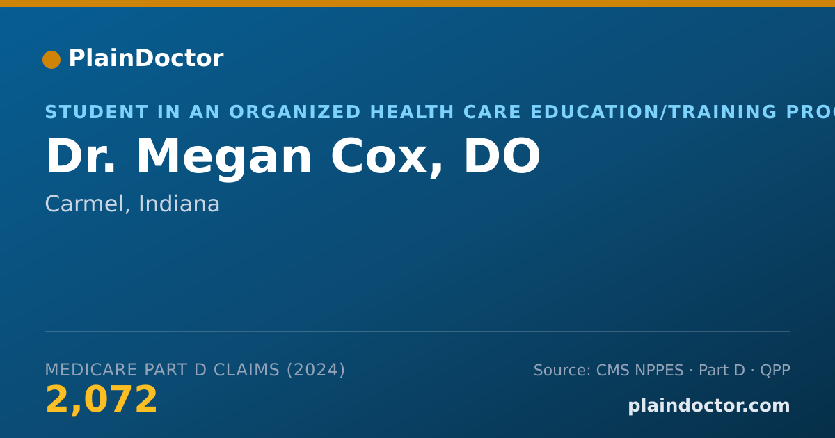Shareable card for Megan Cox, DO - Student in an Organized Health Care Education/Training Program, Carmel, IN
