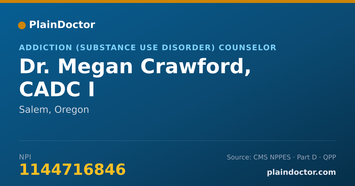 Shareable card for Megan Crawford, CADC I - Addiction (Substance Use Disorder) Counselor, Salem, OR
