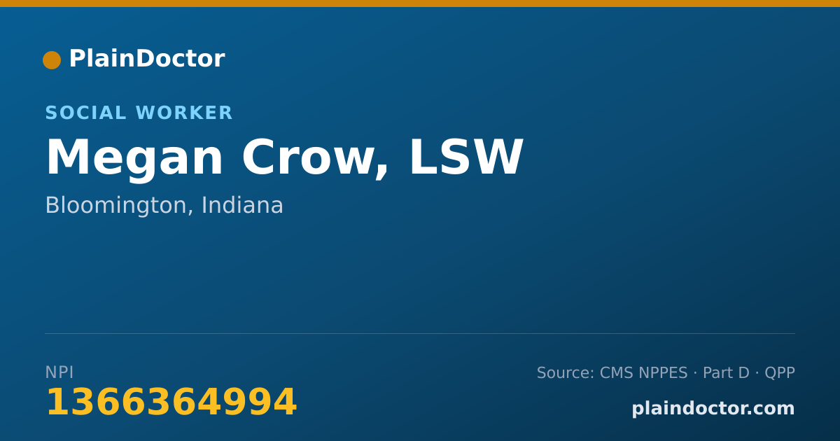 Shareable card for Megan Crow, LSW - Social Worker, Bloomington, IN