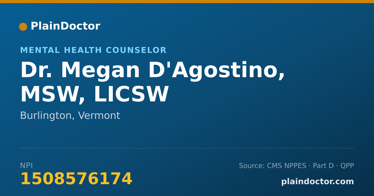 Shareable card for Megan D'Agostino, MSW, LICSW - Mental Health Counselor, Burlington, VT