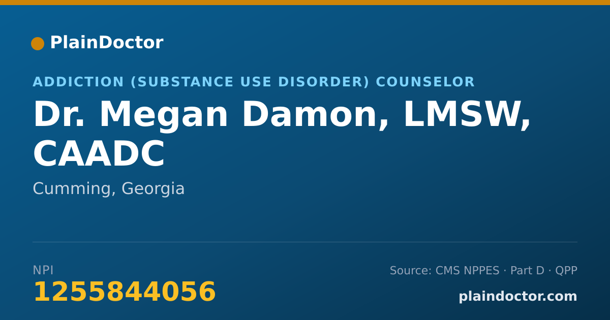 Shareable card for Megan Damon, LMSW, CAADC - Addiction (Substance Use Disorder) Counselor, Cumming, GA