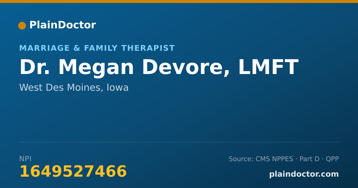 Shareable card for Megan Devore, LMFT - Marriage & Family Therapist, West Des Moines, IA