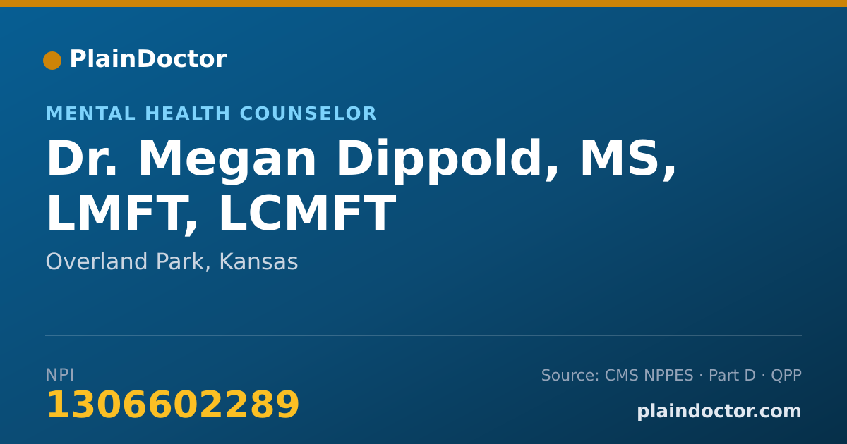 Shareable card for Megan Dippold, MS, LMFT, LCMFT - Mental Health Counselor, Overland Park, KS