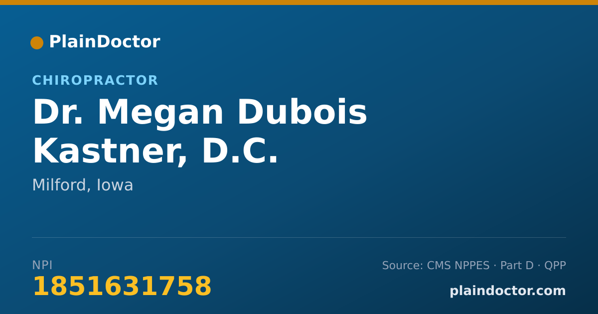Shareable card for Megan Dubois Kastner, D.C. - Chiropractor, Milford, IA