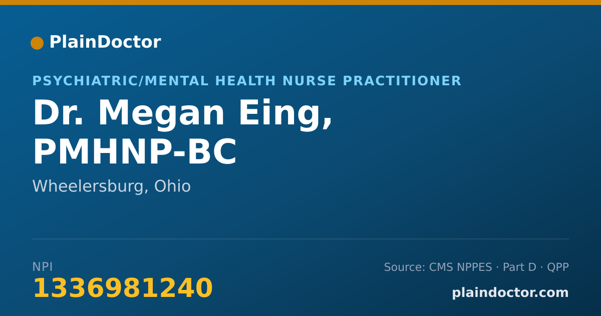Shareable card for Megan Eing, PMHNP-BC - Psychiatric/Mental Health Nurse Practitioner, Wheelersburg, OH