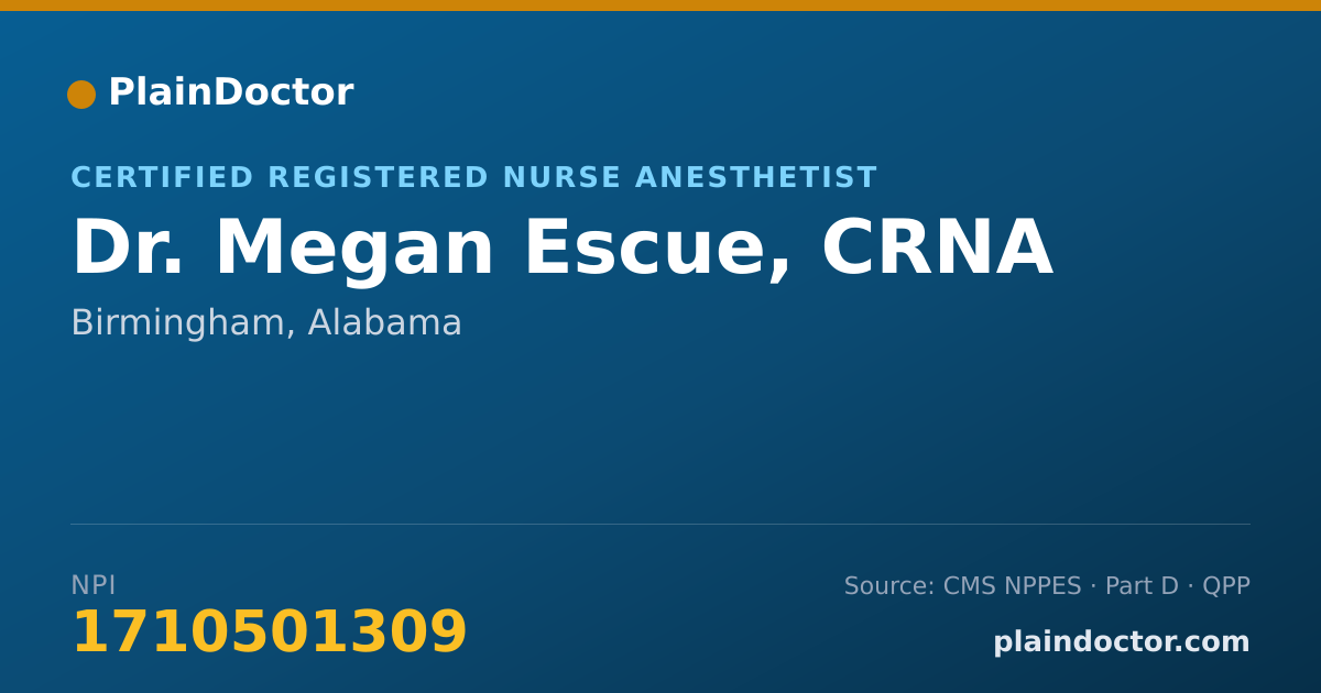 Shareable card for Megan Escue, CRNA - Certified Registered Nurse Anesthetist, Birmingham, AL