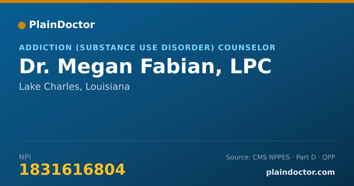 Shareable card for Megan Fabian, LPC - Addiction (Substance Use Disorder) Counselor, Lake Charles, LA