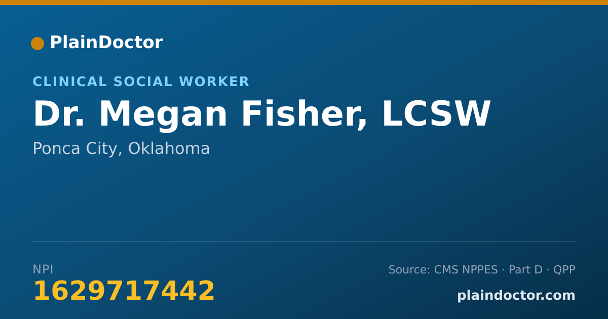 Shareable card for Megan Fisher, LCSW - Clinical Social Worker, Ponca City, OK
