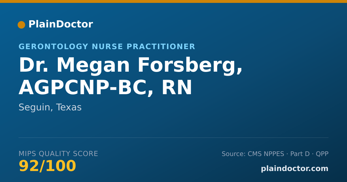 Shareable card for Megan Forsberg, AGPCNP-BC, RN - Gerontology Nurse Practitioner, Seguin, TX