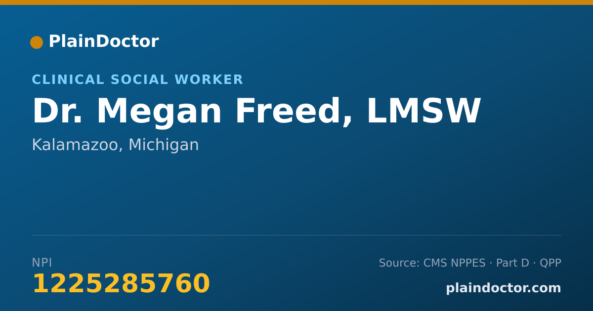 Shareable card for Megan Freed, LMSW - Clinical Social Worker, Kalamazoo, MI