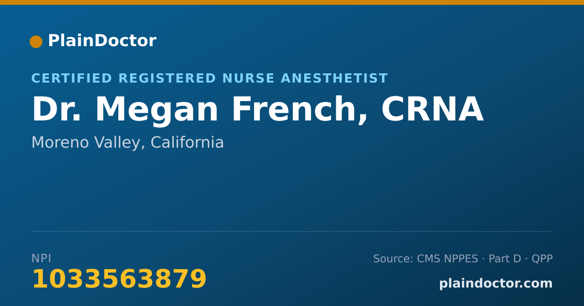 Shareable card for Megan French, CRNA - Certified Registered Nurse Anesthetist, Moreno Valley, CA