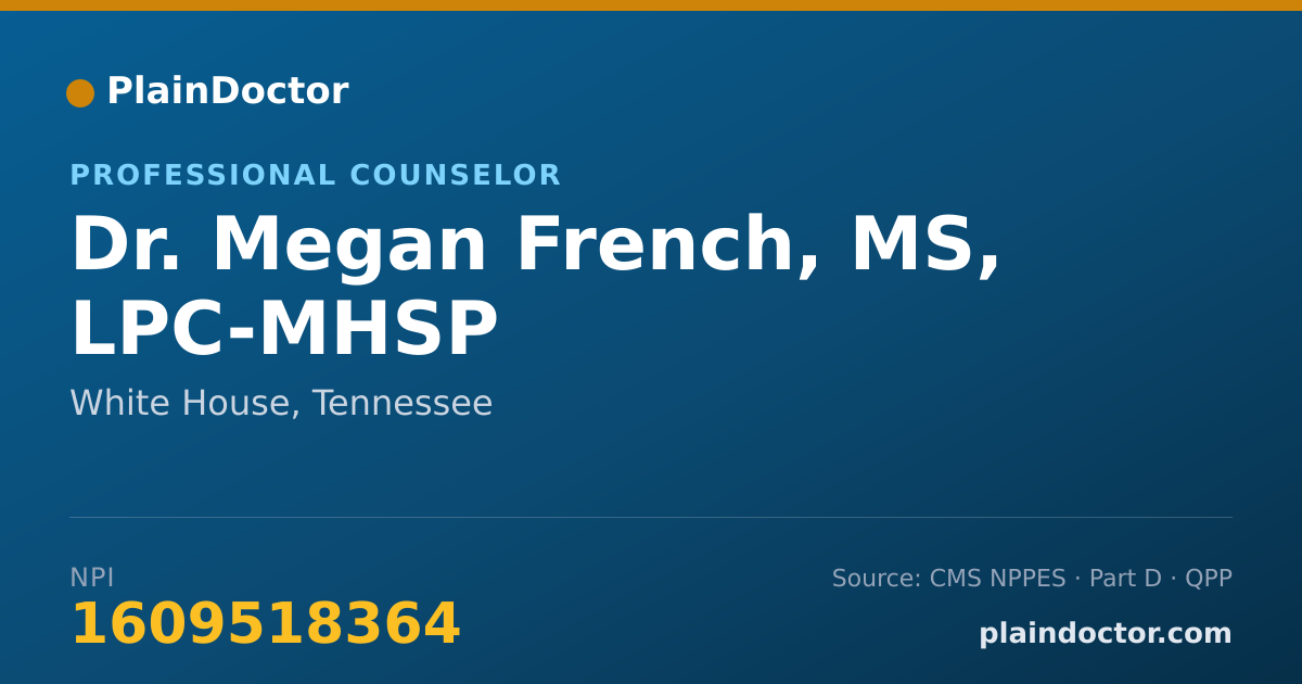 Shareable card for Megan French, MS, LPC-MHSP - Professional Counselor, White House, TN