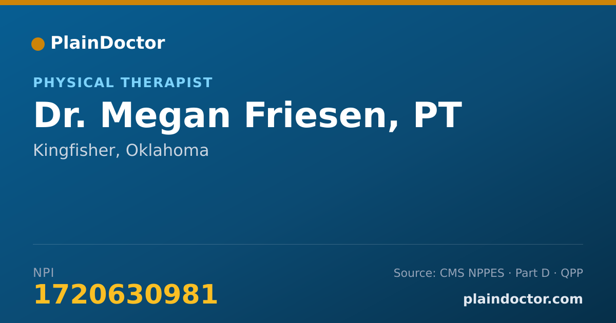 Shareable card for Megan Friesen, PT - Physical Therapist, Kingfisher, OK