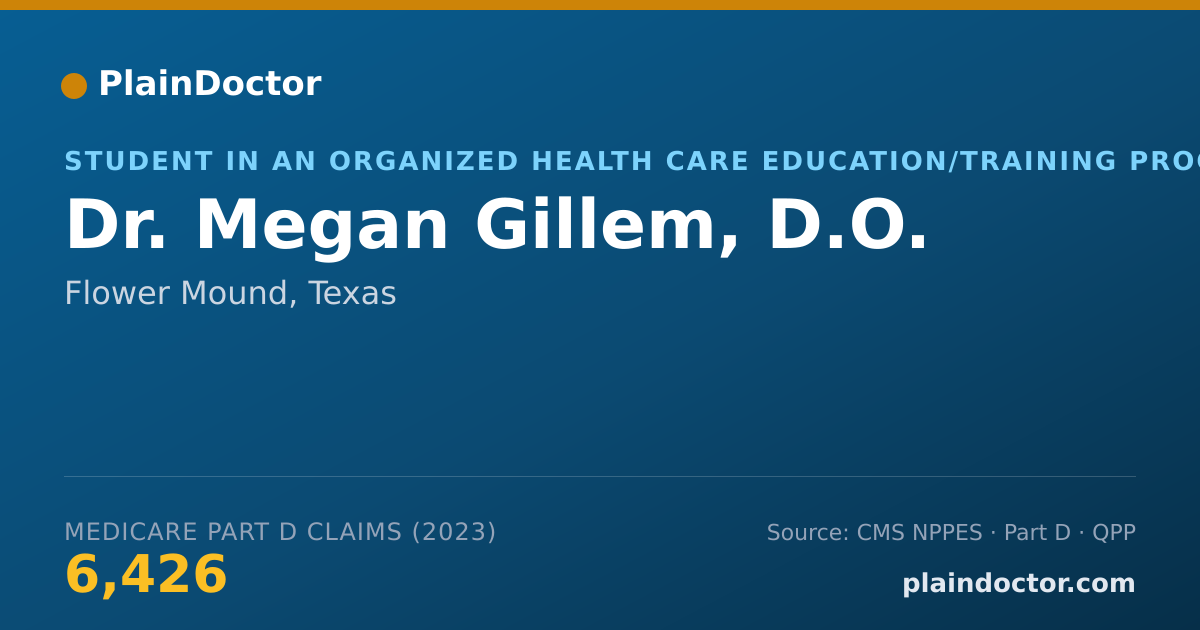Shareable card for Megan Gillem, D.O. - Student in an Organized Health Care Education/Training Program, Flower Mound, TX