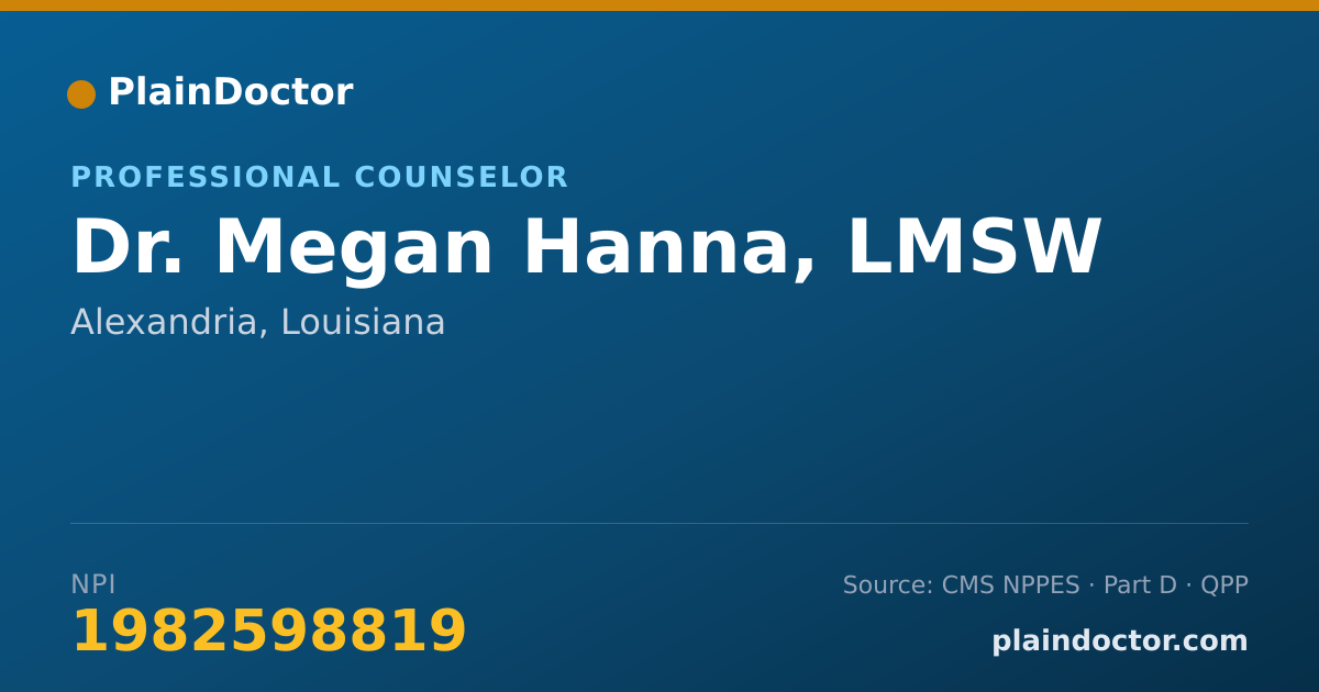 Shareable card for Megan Hanna, LMSW - Professional Counselor, Alexandria, LA