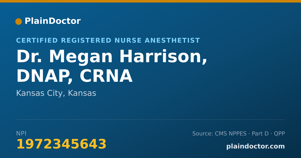 Shareable card for Megan Harrison, DNAP, CRNA - Certified Registered Nurse Anesthetist, Kansas City, KS