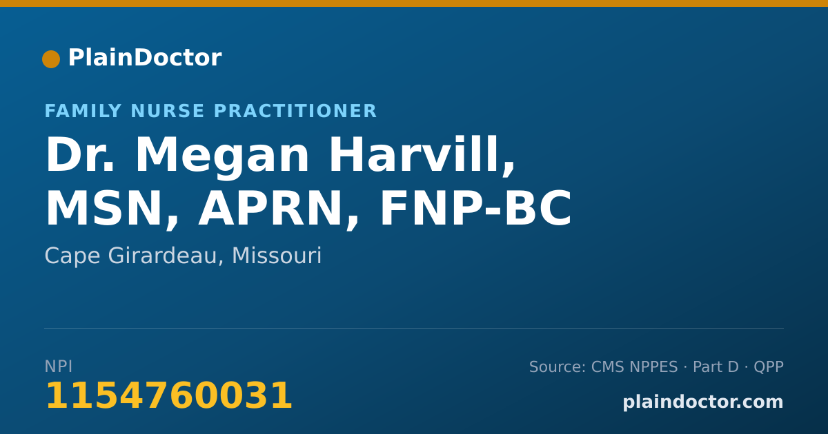 Shareable card for Megan Harvill, MSN, APRN, FNP-BC - Family Nurse Practitioner, Cape Girardeau, MO