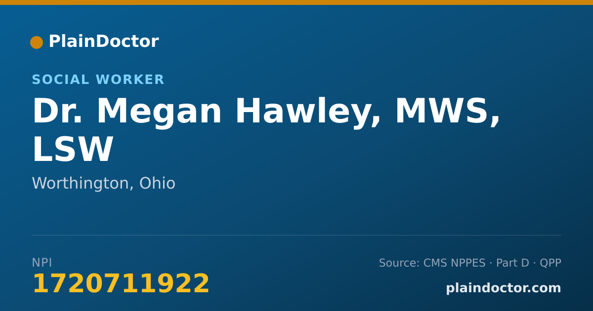 Shareable card for Megan Hawley, MWS, LSW - Social Worker, Worthington, OH