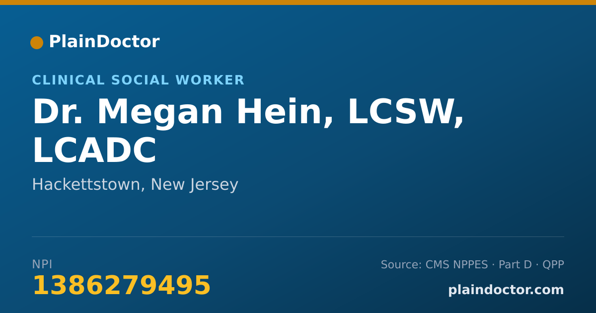 Shareable card for Megan Hein, LCSW, LCADC - Clinical Social Worker, Hackettstown, NJ