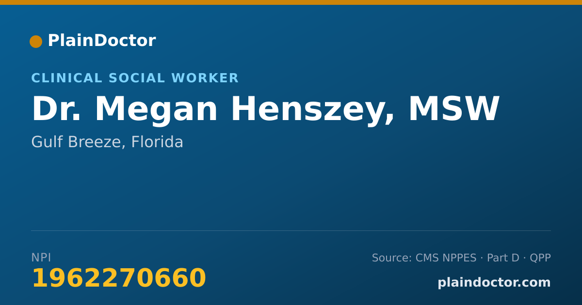 Shareable card for Megan Henszey, MSW - Clinical Social Worker, Gulf Breeze, FL
