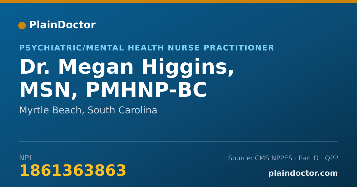Shareable card for Megan Higgins, MSN, PMHNP-BC - Psychiatric/Mental Health Nurse Practitioner, Myrtle Beach, SC