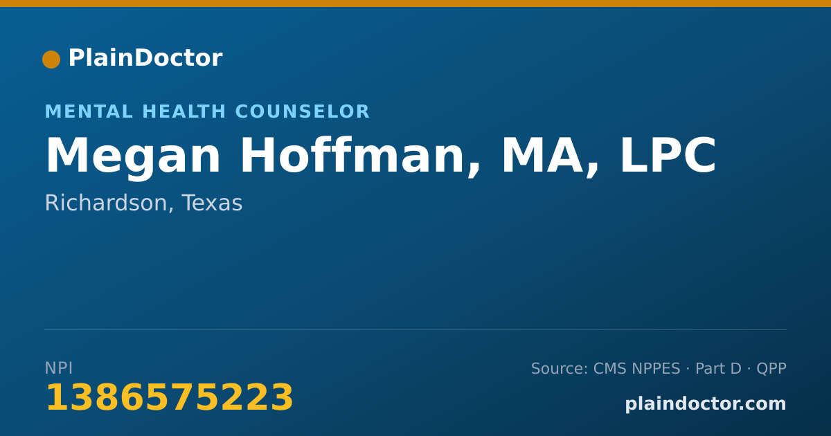 Shareable card for Megan Hoffman, MA, LPC - Mental Health Counselor, Richardson, TX
