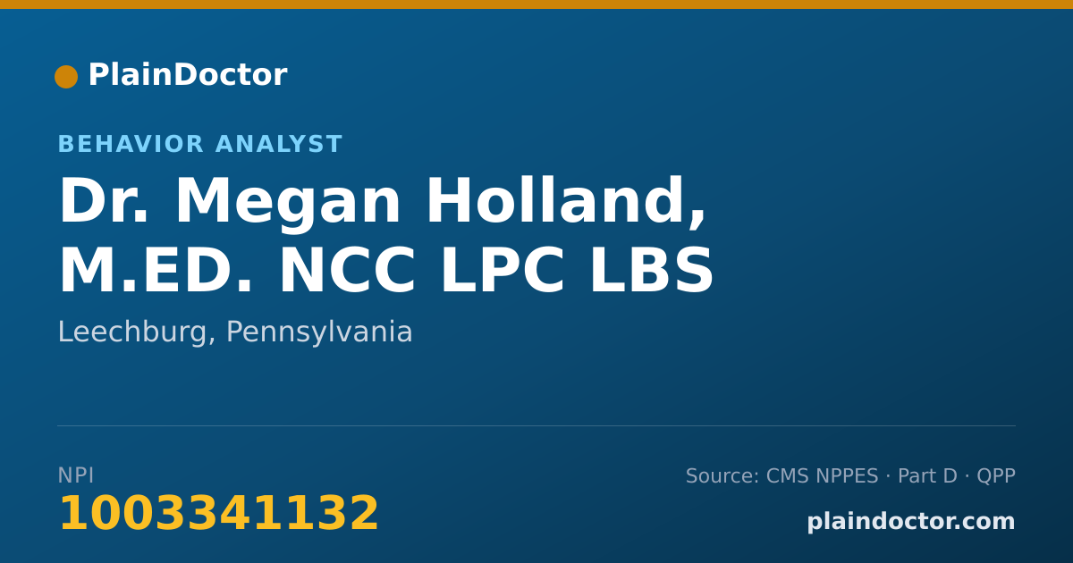 Shareable card for Megan Holland, M.ED. NCC LPC LBS - Behavior Analyst, Leechburg, PA